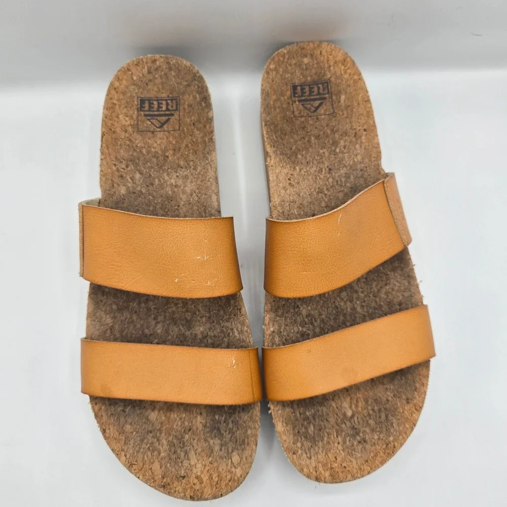 Reef Cushion Vista Hi Platform Women's Tan Cork Platform‎ Slide Sandals Size 11